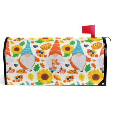 Imagem de TSENQUE Capas de caixa de correio magnéticas decorativas gnomos fofos girassóis capa de caixa de correio de vinil amarelo outono decorações de caixa de correio moderna tamanho padrão 52,6 x 45,8 cm