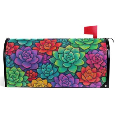 Imagem de TSENQUE Plantas suculentas coloridas capas de caixa de correio magnéticas decorativas vinil caixa de correio envoltório inverno caixa de correio moderna decoração de jardim tamanho grande 64,5 x 52,8