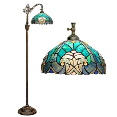 Imagem de Luminária de chão estilo Tiffany com vitral barroco em arco, 30x45x160 cm, haste flexível ajustável, luminária de canto para leitura, decoração para quarto e sala de estar, verde.