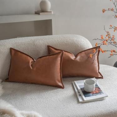 Imagem de Neelvin Capas de almofada decorativas de couro sintético moderno sólido 30,5 x 50,8 cm conjunto de 2 fronhas de almofada para cama sofá sofá