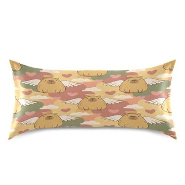 Imagem de Blueangle Fronha de cetim refrescante para cabelo e pele, capa de almofada adorável capivara angels, tamanho king 50,8 x 101,6 cm com fecho de envelope (20)