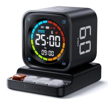 Imagem de TK3 Pomodoro Timer Cube, temporizador de produtividade de mesa com predefinições de 5/10/30/60 minutos, contagem regressiva personalizada, cronômetro, relógio, 3 alarmes, silencioso, modo de vibração