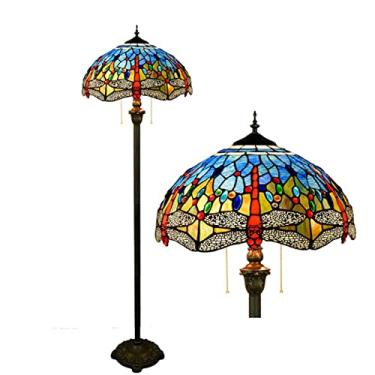 Imagem de Luminária de chão Tiffany [2 lâmpadas][40,6 cm L x 157,5 cm A] Luminária de chão decorativa de Natal em estilo libélula antiga com vitral, luminária de leitura para sala de estar, quarto e c