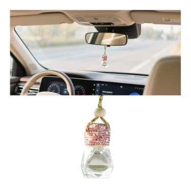 Imagem de FALVFUN Frasco difusor para pendurar no carro, vidro vazio transparente cristal strass veículo espelho retrovisor frasco difusor pingente, frascos de fragrância de óleo essencial automotivo, ajuste