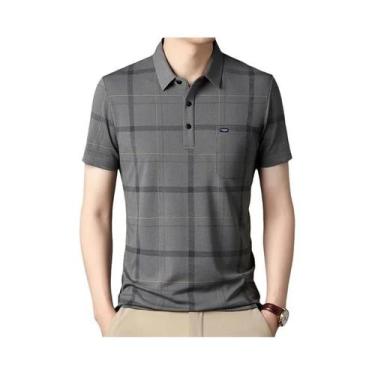 Imagem de Camisas polo coreanas para homens, camisas casuais de manga curta slim