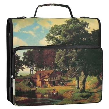 Imagem de Albert Bierstadt Organizador de fichário com zíper com pintura rústica de 3 anéis de 3 anéis bolsa de fichários escolares resistente com alça de ombro estojo de armazenamento com alça de ombro com