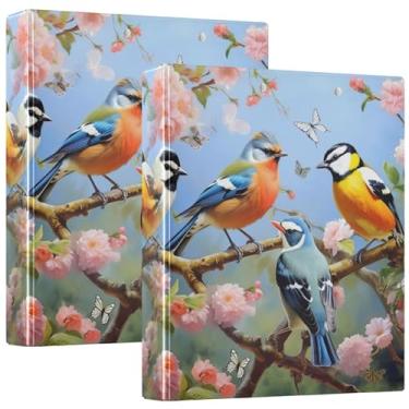 Imagem de Fichários de três anéis de cena de pássaros florais personalizados 3,5 polegadas, 200 folhas, fichário fofo, caderno, impressão, anel redondo, fichário resistente, 31,5 x 27 x 6 cm, pacote com 2