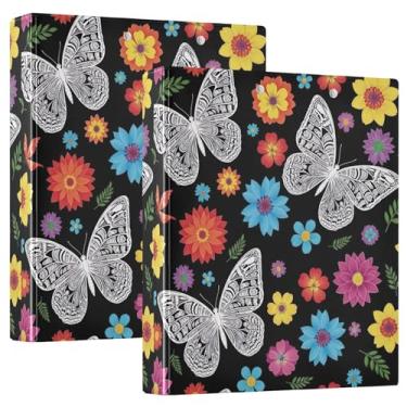 Imagem de Fichários personalizados de jardim de borboleta, preto, 3 anéis, 3,5 polegadas, comporta 200 folhas, prancheta, impressão redonda, anel resistente, 31,5 x 27 x 6 cm, 1 pacote