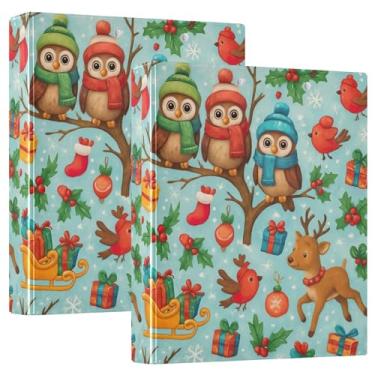 Imagem de Fichários personalizados de inverno com 3 anéis de corujas azuis 1,5 polegadas, 200 folhas, fichário de escritório, 31,5 x 27 x 6 cm, pacote com 2