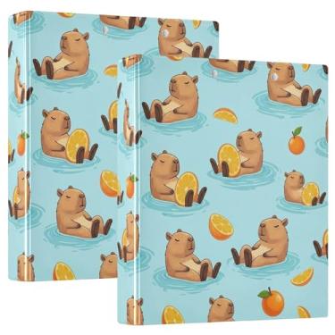 Imagem de Fichários personalizados de laranjas capivaras fofas de 3 cm, 3 argolas, 200 folhas, 3 pastas de anéis, fichário de escritório, 31,5 x 27 x 6 cm, pacote com 2