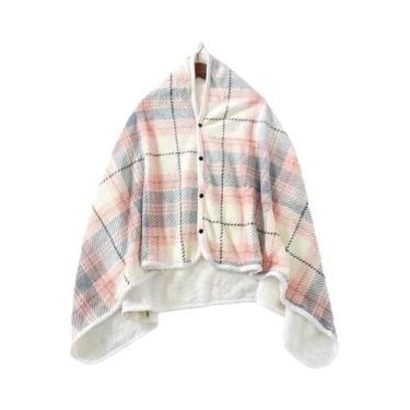 Imagem de Cobertor De Fleece Xadrez Vestível Com Botão, Quente Para Inverno, Sof