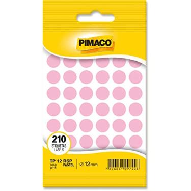 Imagem de Etiqueta Adesiva Pimaco, Multiuso TP-12-RSP, Rosa Pastel, Ø 12mm, envelope com 5 fls - 210 etiquetas, 970815