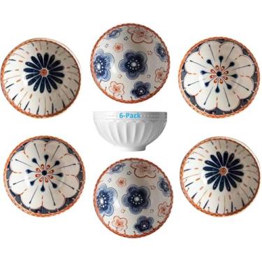 Imagem de Tigelas de cereais de cerâmica, tigelas de sopa coloridas de 368 g - 12 cm, tigela de sopa, tigela de macarrão, sorvete, para lava-louças e micro-ondas, conjunto de 6 peças (flor)