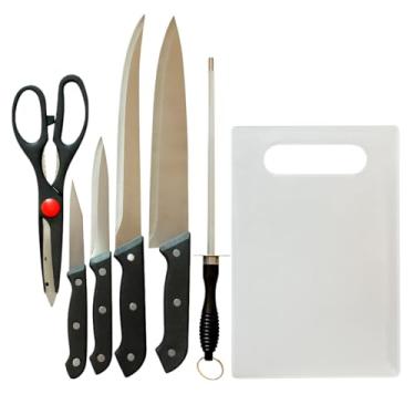 Imagem de Kit de Facas Inox com Tesoura, Amolador e Tábua de Corte 7 Peças – Conjunto Premium de Cozinha Multifuncional para Cortes Precisos e Práticos