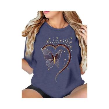 Imagem de Camiseta plus Size Branca Com Estampa De Coração De Borboleta, Inspira