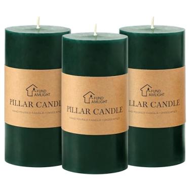 Imagem de Conjunto de 3 velas de pilar verde escuro de 7,5 x 15,2 cm - velas decorativas sem cheiro, vela longa sem gotejamento, velas grandes sem fumaça para casamento, jantar, Natal e decoração de casa