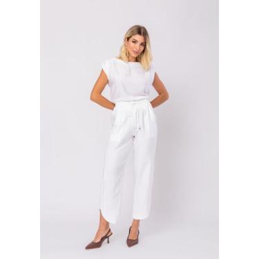 Imagem de Calça Feminina Alfaiataria Barra Arredondada Branco Salvatore, P