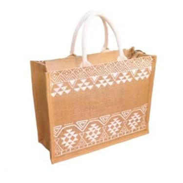 Imagem de Bolsa de praia grande HUSSAIN HANDLOOM Bolsa de praia de palha feita à mão com borla de ombro (padrão clássico) TAMANHO 38 x 30 x 15 cm