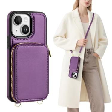 Imagem de SkyEagle Capa carteira compatível com iPhone 13 para mulheres 【bloqueio de RFID】 Capa transversal de couro PU com zíper bolsa de mão, alça de pulso, suporte para cartão de crédito, para Apple 13 de