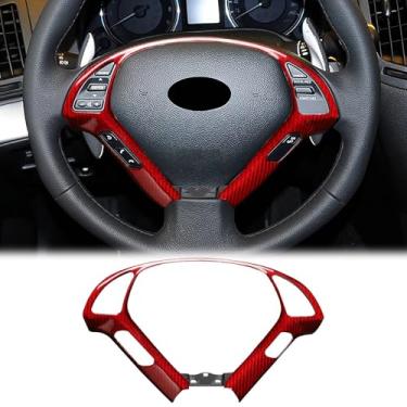 Imagem de FINMOKAL Capa de painel de volante de carro de fibra de carbono real compatível com Nissan Infiniti Q40 2015/G25 EX35 2012/ G37 EX37 2013 (vermelho)