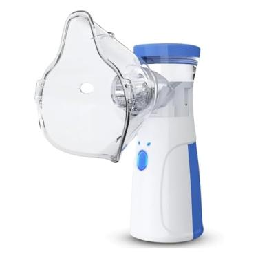 Imagem de Nebulizador Portátil Ultrassônico Mesh Recarregável USB, Branco e Azul, 8mL, Silencioso, Bivolt 110V/220V