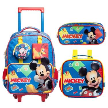 Imagem de Kit Mochila Com Rodas Lancheira Estojo Escolar Mickey Mouse-Unissex