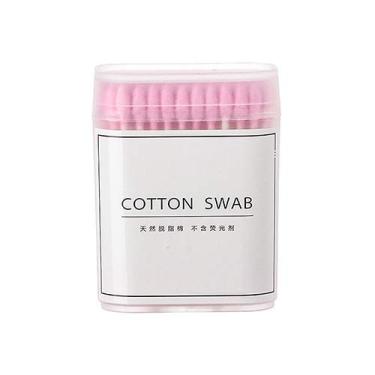 Imagem de 100 peças de cotonetes de algodão de cabeça dupla com bastão de papel flexíveis e práticos para limpeza de orelhas para maquiagem e uso diário algodão para aplicação segura (rosa)