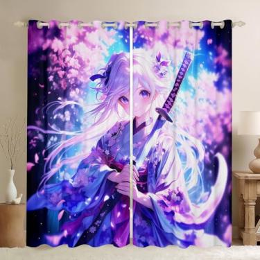 Imagem de Conjunto de 2 painéis de cortinas de janela de anime para meninas, kawaii, anime japonês, tratamentos de janela, drapeados, mangá, meninas, 30%-50%, cortinas blackout 132 cm L x 150 cm C C ficção