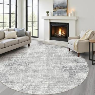 Imagem de Tapete redondo de 2,4 m para sala de estar: 20 x 20 cm lavável grande neutro cinza círculo tapete abstrato macio moderno resistente a manchas tapete antiderrapante para quarto berçário crianças