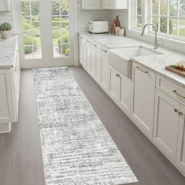 Imagem de Tapete de corredor tapete de cozinha antiderrapante: 7,5 x 25,4 cm, lavável, abstrato, moderno, macio, resistente a manchas, tapete com detalhes neutros para corredor, banheiro, lavanderia, quarto