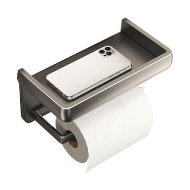 Imagem de KHUTRW3D Suporte de papel higiênico, suporte de papel higiênico, suporte de rolo de papel higiênico com prateleira, suporte de rolo de papel higiênico moderno adesivo de alumínio para banheiro e