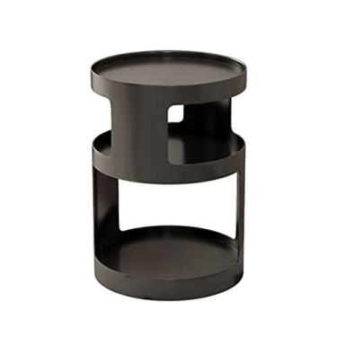 Imagem de Mesa de centro mesa de cabeceira de metal com armazenamento aberto, mesa lateral de sofá para sala de estar, quarto, mesa de centro pequena mesa lateral (preto)