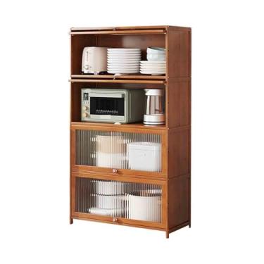 Imagem de KHUTRW3D Aparador de cozinha com porta de vidro de 4 camadas com compartimentos para armazenamento de café e chá, armário buffet de 80 cm