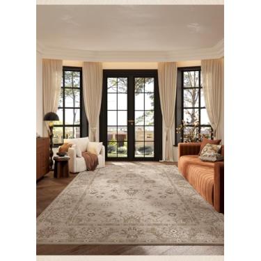 Imagem de Warmstar Tapete de área 5 × 7 para sala de estar, tapete lavável, antiderrapante, forro de borracha termoplástica, vintage floral persa, de lã sintética, para sala de estar, quarto, sala de jantar