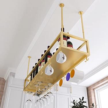 Imagem de Suporte de garrafa de vinho dourado de metal para pendurar taças de vidro de champanhe rack de vinho flutuantes prateleiras de exibição de armazenamento para bares, restaurantes, cozinhas (tamanho