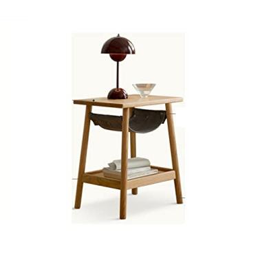 Imagem de Mesa lateral retangular moderna de madeira de camada dupla para sala de estar sofá decoração lateral pequena mesa de centro quarto mesa de cabeceira mesas de canto