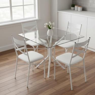 Imagem de Mesa De Jantar Ana Tamanhos de 70x80x90cm Tampo Redondo ou Quadrado Vidro Temperado 6mm (Tampo Quadrado Branco, 70cm)