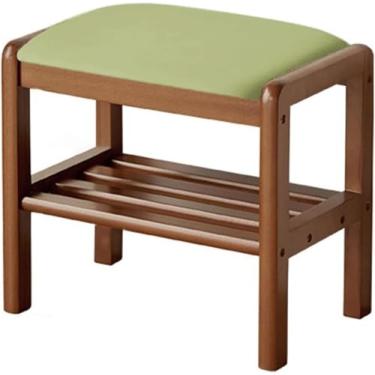 Imagem de Banco de madeira maciça com prateleira de armazenamento, sapateira para porta da frente, organizador de sapatos pequeno para entrada, sala de estar, corredor (45 cm, verde)
