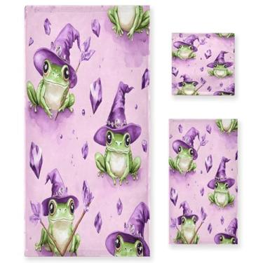 Imagem de xigua Conjunto de toalhas de banheiro de sapos de desenho animado toalha de banho macia absorvente de 3 peças toalha de mão toalhas decorativas para banheiro, academia, hotel, praia, piscina