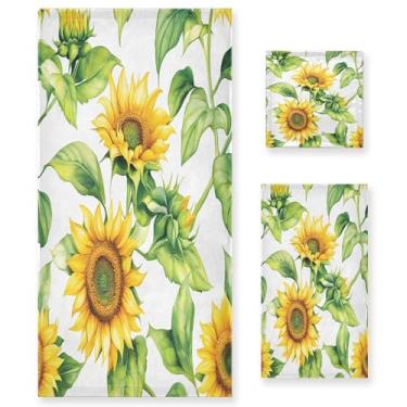 Imagem de xigua Conjunto de toalhas de banheiro girassóis macio absorvente 3 peças toalha de banho toalha de mão toalhas decorativas para banheiro, academia, hotel, praia, piscina