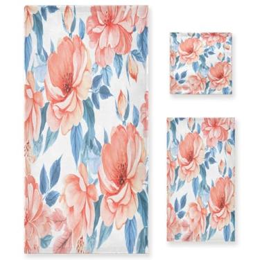Imagem de xigua Conjunto de toalhas de banheiro de flores em aquarela absorvente macio 3 peças toalha de banho toalha de mão toalhas decorativas para banheiro, academia, hotel, praia, piscina