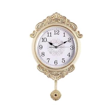 Imagem de KHUTRW3D Relógio de parede retrô de cozinha para sala de estar, balanço de casa, relógio de parede simples, adequado para sala de estar, quarto, estudo, sala de jantar. Decoração (ouro)