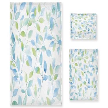 Imagem de xigua Conjunto de toalhas de banheiro com padrão de folha de aquarela, toalha de banho macia absorvente de 3 peças, toalha de mão, toalhas decorativas para banheiro, academia, hotel, praia, piscina