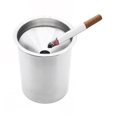 Imagem de Cinzeiro de aço inoxidável sem fumaça, design de funil criativo, bandeja de cinzeiro removível resistente a odores para casa e carro, suporte de bumbum de cigarro à prova de vento para suporte de copo