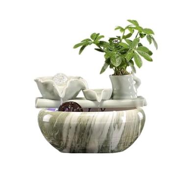 Imagem de x3anggyt5 Fonte de água interior criativa pequena cerâmica circulante ornamentos de água tanque de peixes sala de estar escritório fonte de mesa decorativa fortuna fontes de mesa