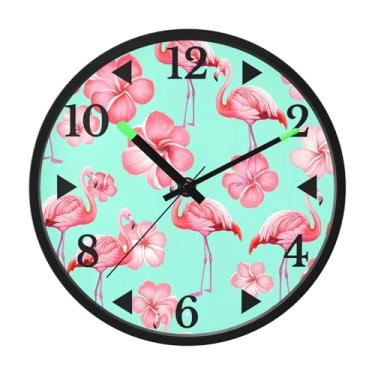 Imagem de STAYTOP Lindo relógio de parede de LED flamingo para quarto com brilho noturno, relógios de parede silenciosos de 30 cm para decoração de sala de estar, controle de som, relógio de parede moderno que