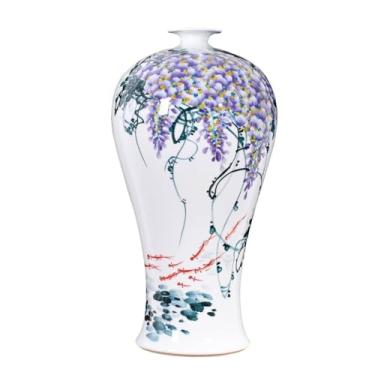 Imagem de Vaso de cerâmica moderno de estilo chinês pintado à mão Ziqi Donglai para sala de estar, armário de TV, rack de bogu, peças centrais de decoração
