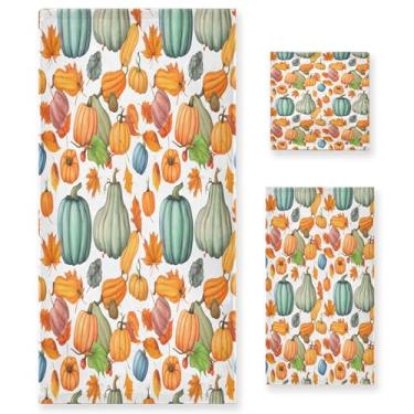 Imagem de xigua Conjunto de toalhas de banheiro coloridas abóboras absorventes macias 3 peças toalha de banho toalha de mão toalhas decorativas para banheiro, academia, hotel, praia, piscina