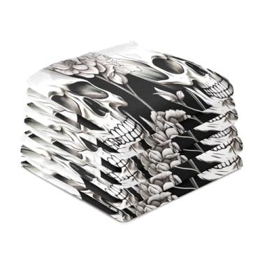 Imagem de Wassud Toalhas de cozinha branco crânio rosa panos de prato de cozinha pacote com 6 panos de prato macios com laço para pendurar toalha de mão de secagem rápida super absorvente toalhas de chá de mesa