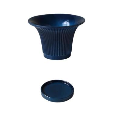 Imagem de Vaso de plantas com textura listrada redonda, com orifício de drenagem e pires, vaso de flores de cerâmica, para quarto, varanda, escritório, recipiente de plantas (3 cores) para ambientes internos e